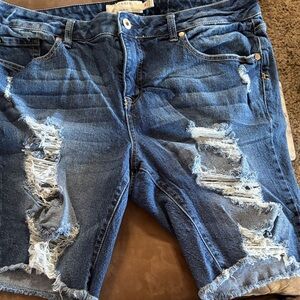 Distressed Dark Blue Women's Denim Jean Shorts